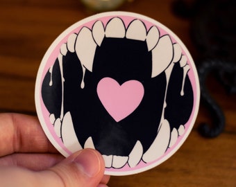 Monsterlover Maw Round Sticker PINK (furry, monsterfucker decal, kinky, heart)