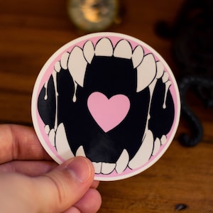 Monsterlover Maw Round Sticker PINK (furry, monsterfucker decal, kinky, heart)