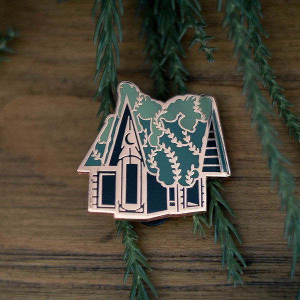 Witch Cottage Pin (witchy gifts, yule, fall, cottagecore jewelry)