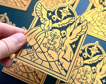 Grave Angels Gold Sticker (gothic art, goth style, occult gift)