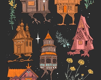 Baba Yaga Houses Art Print (donkere versie)