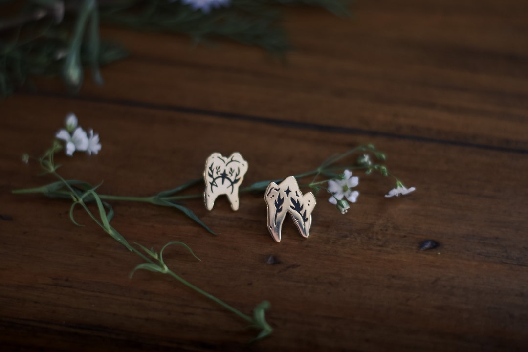 Tooth Sigil Pin Set (witchy, gothic accessories, goth, mini gold teeth lapel)