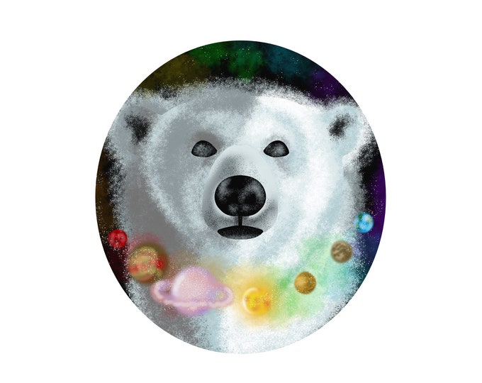 moons adhesive animal design celestial hippie zodiac sticker computer stars decor nature water bottle Polar bear space galaxy