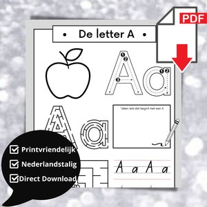 Alphabet workbook, exercise book with mazes, puzzles, practicing tracing letters, print-friendly black and white