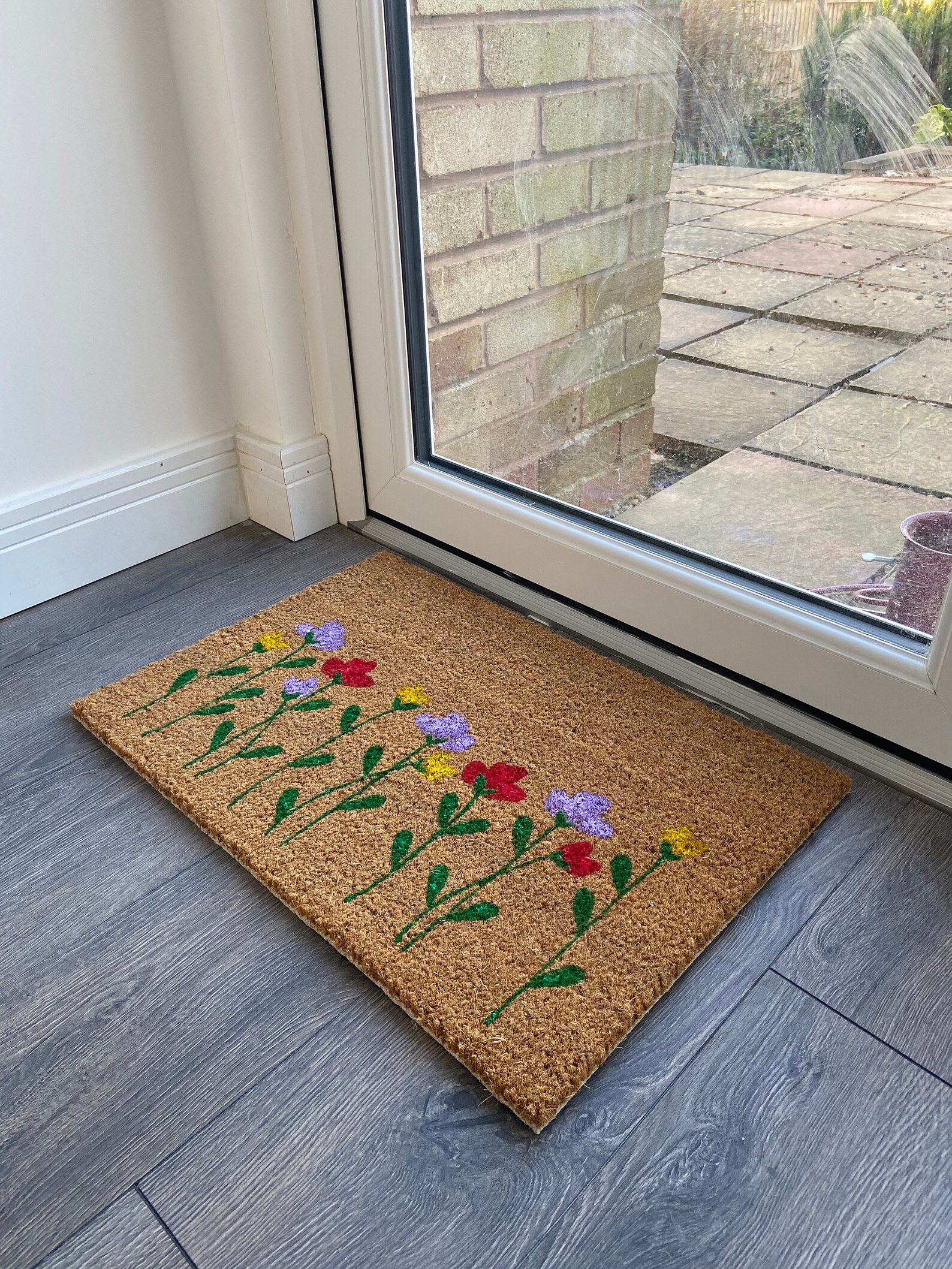 Floral hand painted doormat Colours can be changed and words Etsy