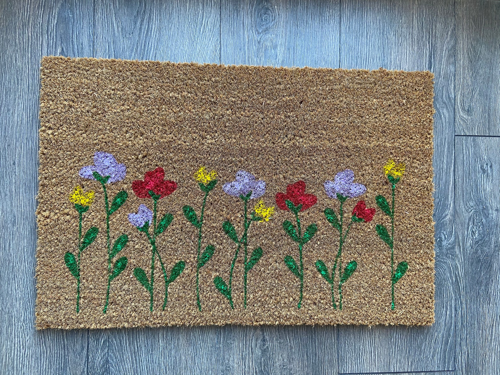 Floral hand painted doormat Colours can be changed and words Etsy