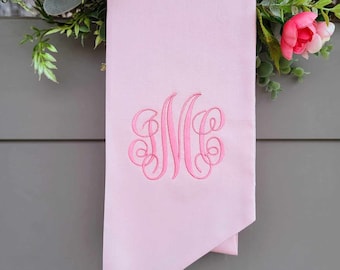 Monogrammed Pink Sash for Front Door Wreath Scarf Pink Bow Decor for Nursery Wall Baby Pink Curtain Tie for Little Girl's Bedroom Bow Decor