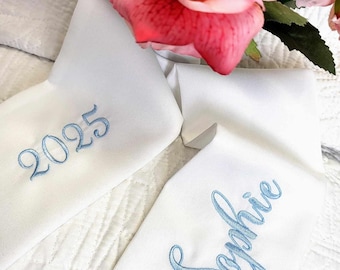Embroidered Bouquet Sash: Homecoming Personalized Ribbon, Monogrammed Bouquet Wrap for Prom, HOCO Custom Bow with Name, Senior Photo Shoot