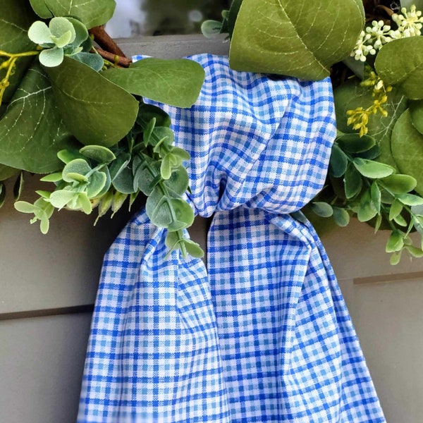 Wreath Sash Blue Plaid Wreath Scarf for Front Door Personalized Housewarming Gift for New Home Embroidered Monogram Bow for Baby Boy Shower