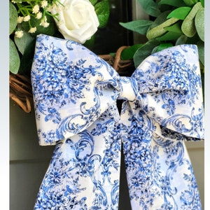 Bow Chinoiserie Blue Baby Shower Decor Blue Wreath Sash for Boxwood Wreath Chinoiserie Bow for Front Door Wreath Sash Wedding Decor Toile