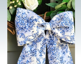 Bow Chinoiserie Blue Baby Shower Decor Blue Wreath Sash for Boxwood Wreath Chinoiserie Bow for Front Door Wreath Sash Wedding Decor Toile