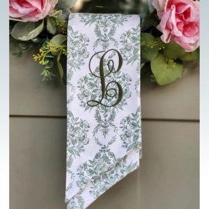 Wreath Sash Chinoiserie Green Monogram Scarf for Front Door Embroidered Sash for Boxwood Wreath Ribbon Housewarming Gift Hostess Gift