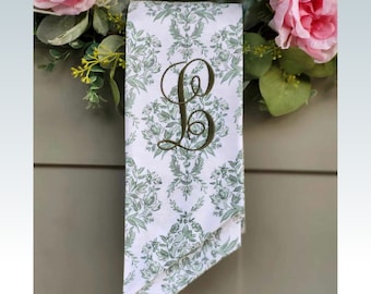 Wreath Sash Chinoiserie Green Monogram Scarf for Front Door Embroidered Sash for Boxwood Wreath Ribbon Housewarming Gift Hostess Gift