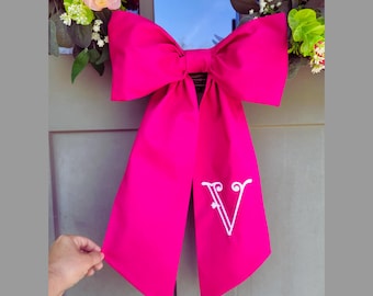 Hot Pink Bow for Front Door Wreath Sash Pink Bow Decor for Nursery Wall Tulip Pink Curtain Tie for Little Girl's Bedroom Bow Decor Fuchsia