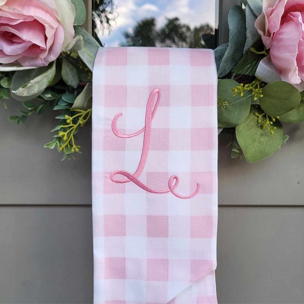 Wreath Sash Pink Plaid Easter Wreath Scarf for Front Door Pink Buffalo Check Baby Shower Girl Personalized Sash for Boxwood Wreath Spring