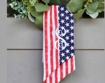 American Flag Wreath Sash for Memorial Day Decor for 4th of July Embroidered Patriotic Scarf for Front Door Wreath Sash Summer Monogrammed