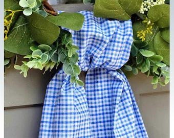 Wreath Sash Blue Plaid Wreath Scarf for Front Door Personalized Housewarming Gift for New Home Embroidered Monogram Bow for Baby Boy Shower