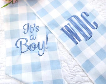 It's a Boy Wreath Sash for Baby Shower Blue Plaid Decor for Baby Boy Birth Announcement Decor for Hospital Door Personalized Blue Bow Custom