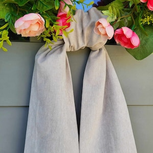 Neutral Wreath Sash Linen-Cotton Blend Beige Scarf for Boxwood Wreath Monogrammed Ribbon Tan Sash Embroidered with Initial Year Round Decor image 14