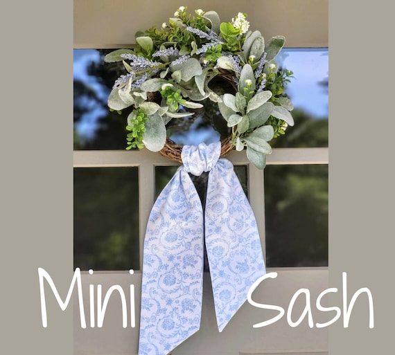 Mini Sash for Small Wreath Blue Chinoiserie Ribbon for Chair Wreath Tie for Cupboard Sash for 12-Inch Wreath Personalized Embroidered Ribbon