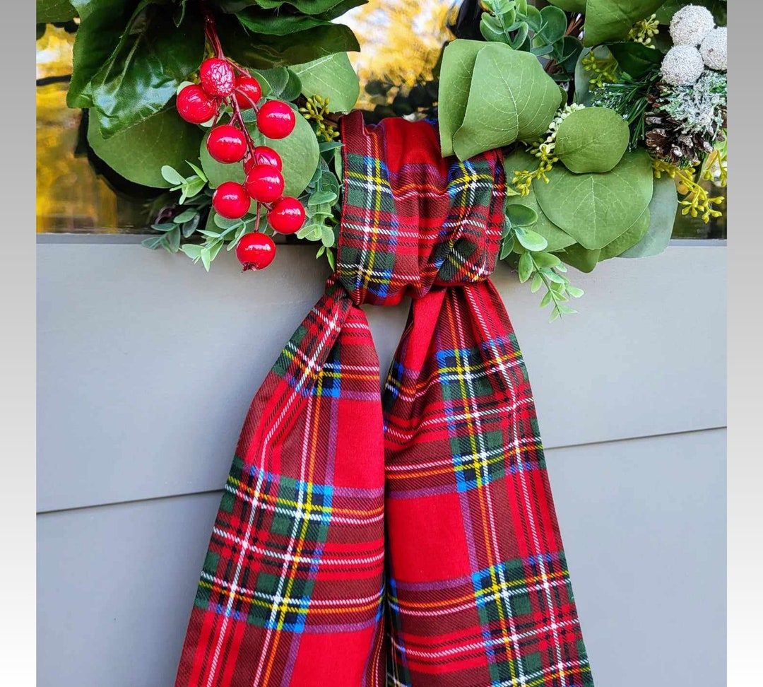 Red Plaid Christmas Sash for Front Door Christmas Decor Tartan Plaid