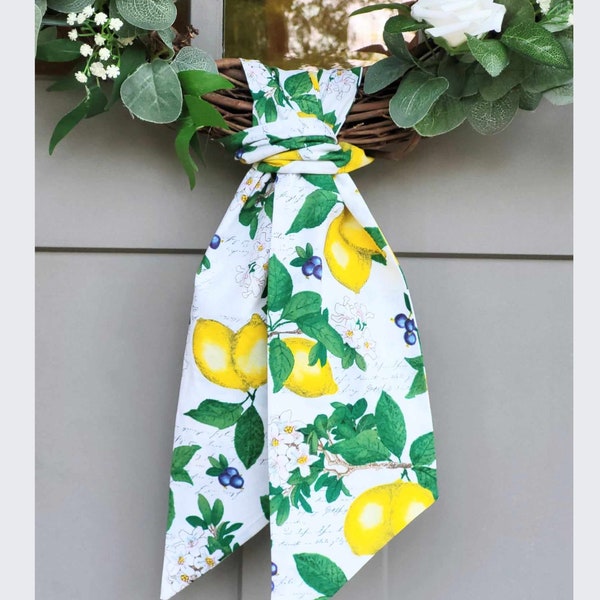 Lemon Wreath Sash Summer Front Door Decor Wreath Scarf for Boxwood Wreath Ribbon with Lemons Summer Porch Decor Housewarming Gift for Friend