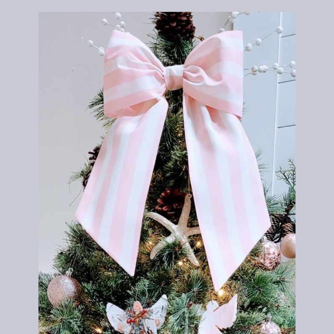 Tree Topper Pink: Striped Pink Bow for Christmas Tree, Bow for Pencil ...
