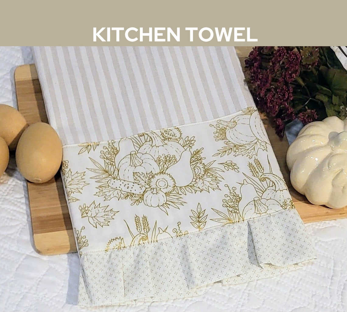 Fall Kitchen Towel/elegant Neutral Dish Towel/autumn Tea Etsy