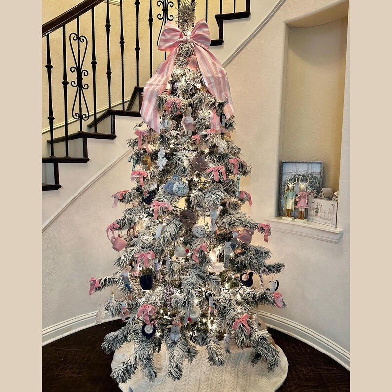 Large Pink Tree Topper Tree Topper Pink: Striped Pink Bow for Christmas Tree, Bow for Pencil ...