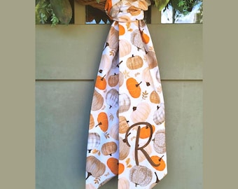 Embroidered Pumpkin Wreath Sash: Fall Front Door Decor, Thanksgiving Scarf, Fall Wreath Sash with Pumpkins, Fall Plaid Sash
