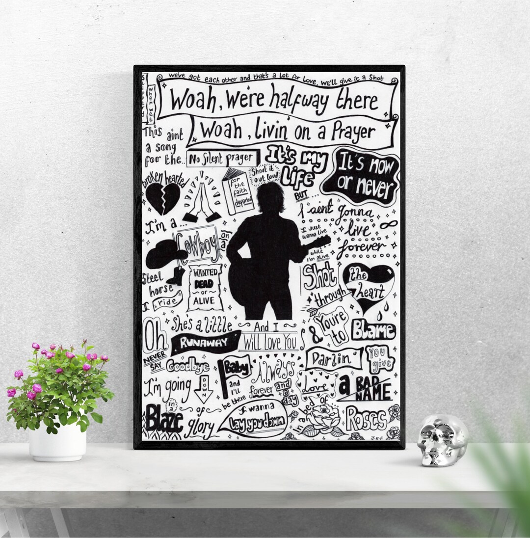 Jon Bon Jovi Lyrics Wall Art Bon Jovi Artwork Jon Bon Jovi Wall Art Jon