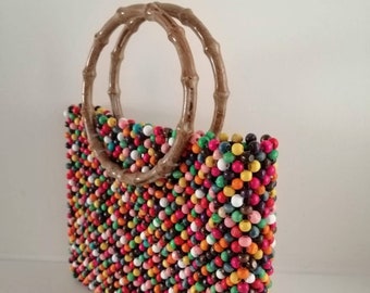 Wooden Bead Bad, bead bag, Bead Bag, Women bag, Gift bag, Wooden Pattern Bag, Women handbag, Bead Bag Vintage