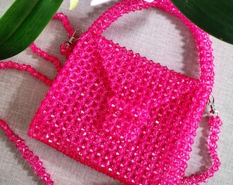 Crystal bead bag ,Brown bag , Green Bag , pink bag ,Bead shoulder bag, Women Bead bag, Bead Bag, Bead Bag Vintage, lilac bag, pink bead beg