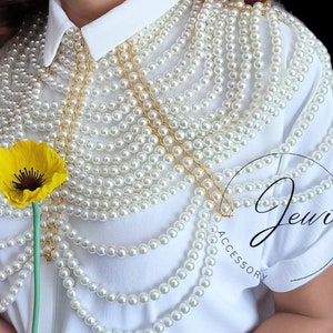 Pearl shawl, pearl bustier, pearl choker, pearl necklace,