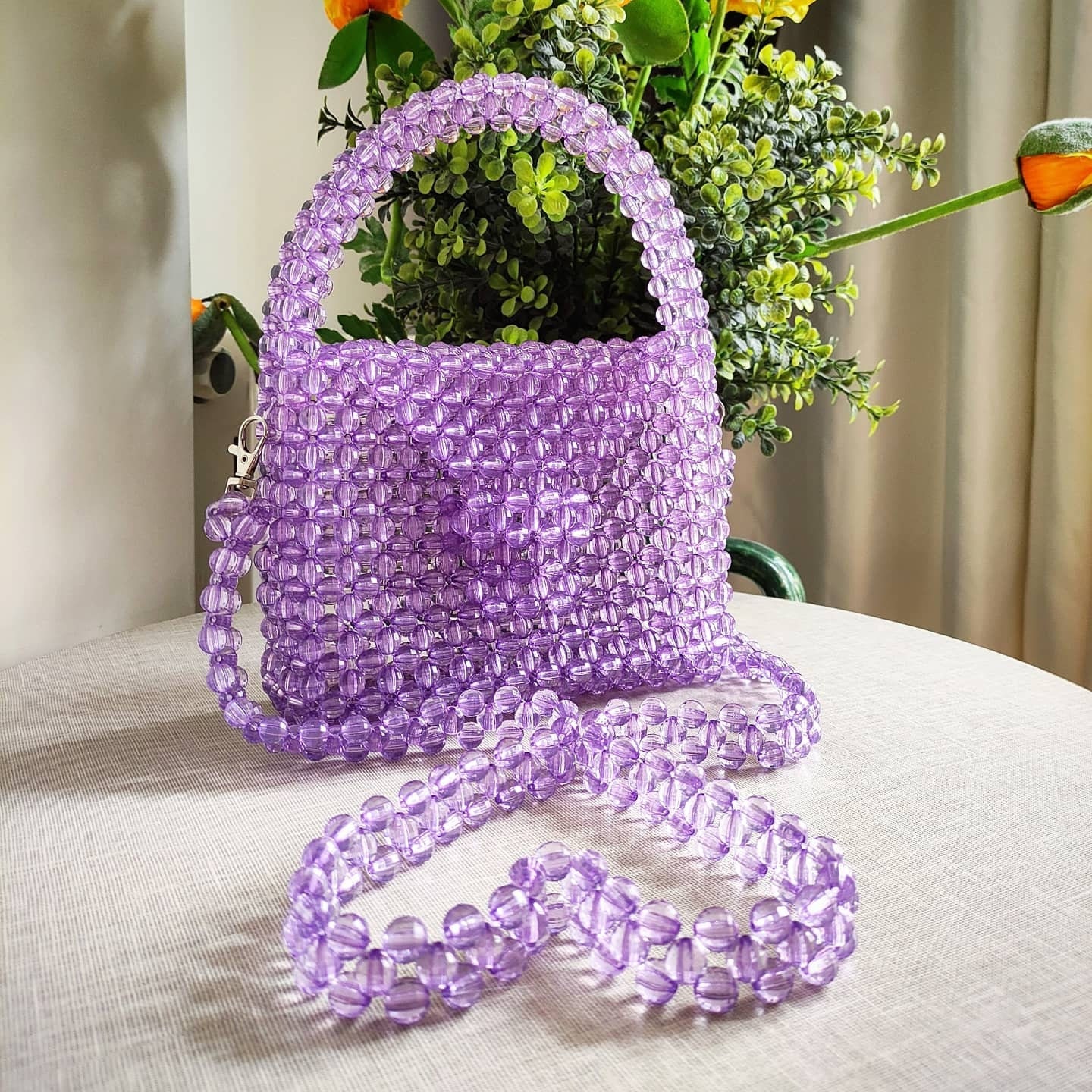 Purple beaded bag hotsell