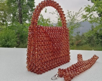 Brown Crystal bead bag, Bead shoulder bag, Women Bead bag, Bead Bag, Pink Bead bag, Bead Bag Vintage, Bead purse