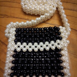 Pearl Bag , Pearl Beaded Bag , White and Black Bag , Bead Bag , Clutch ...