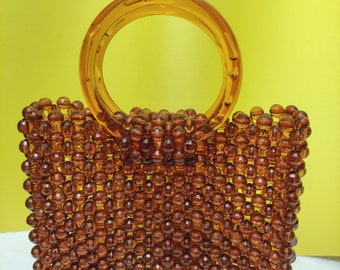 Brown Bead Bag, Handmade bead bag, Bead Bag, Women bag, Gift bag, Wooden Pattern Bag, Women handbag, Bead Bag Vintage, Bead purse, Brown bag