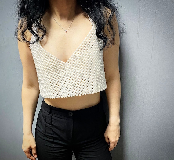 Pearl Beaded Personalized Bra Crop Top for Your Size,showgirl Costume,  Vintage White Clothing Accessories,birthday Outfit,bras Girls 