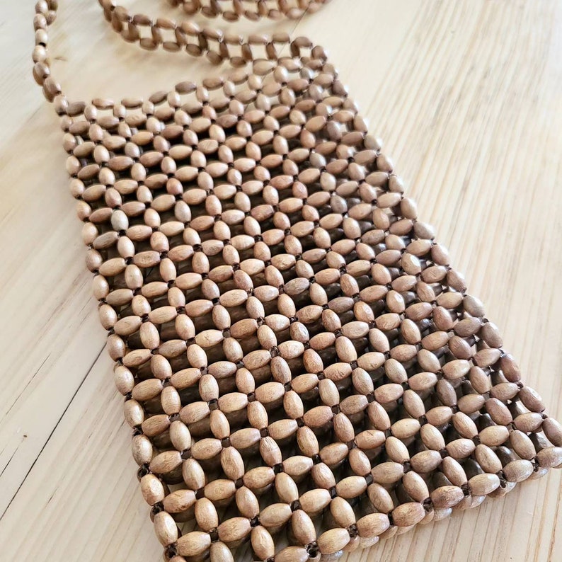 Original 1940’s Wooden Beaded Bag - In 2 Tone Brown Wooden Beads main image 0