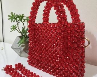 Bolso rojo, bolso bandolera bolso de cuentas rojas, bolso de cuentas, bolso de hombro con cuentas bolsos de cuentas bolso de noche vintage rojovGift para ella / bolso de verano