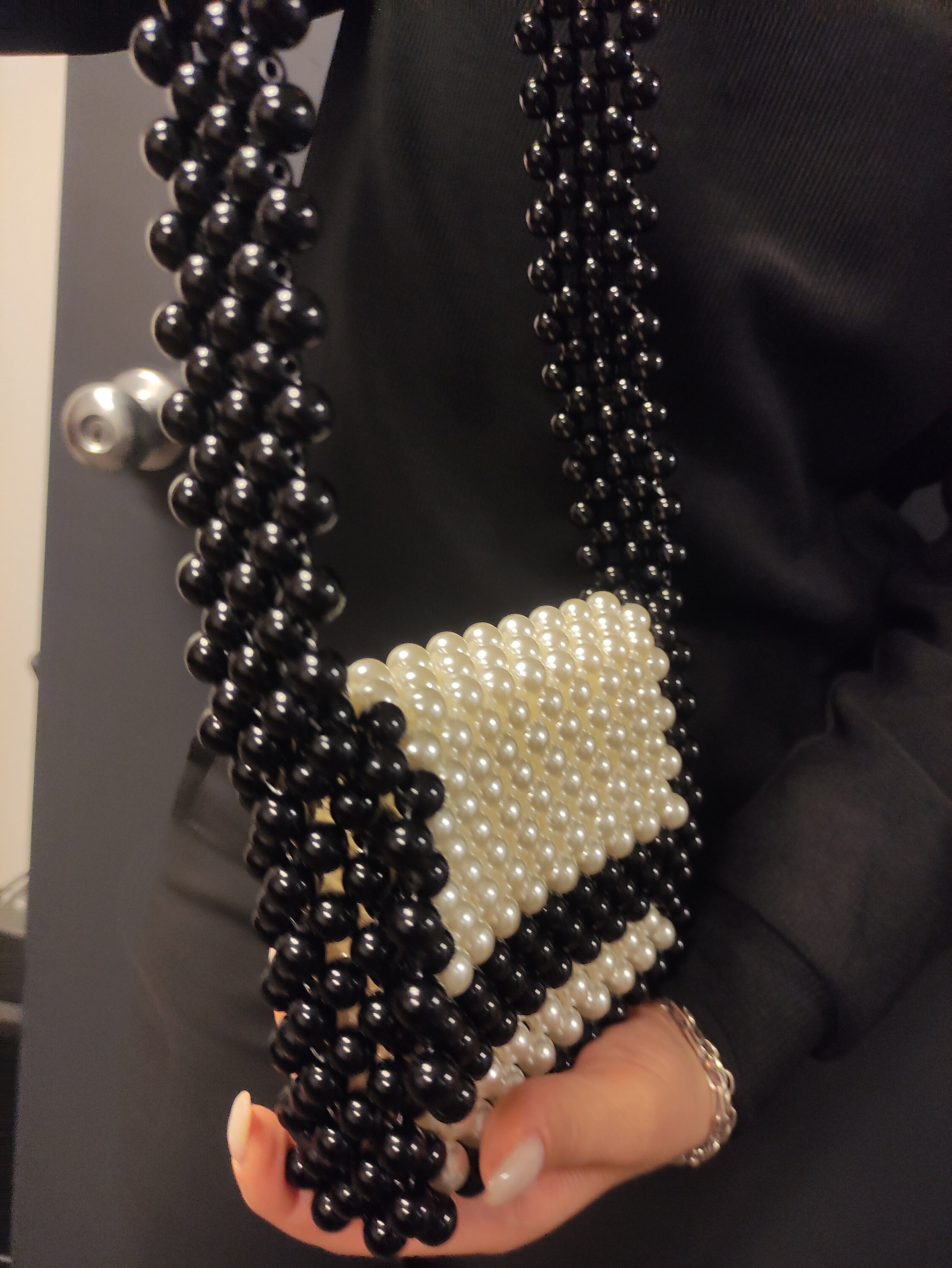 Pearl Bag , Pearl Beaded Bag , White and Black Bag , Bead Bag , Clutch ...