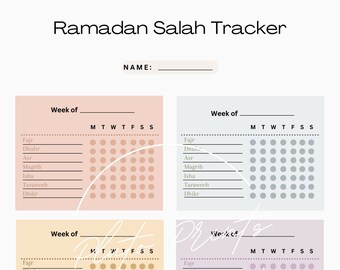 Ramadan Tracker for all 5 salah / prayers, Taraweeh, Dhikr, and Juz for Quran Completion in 30 days / Muslim, Islam, Ramadan, Salah Tracker