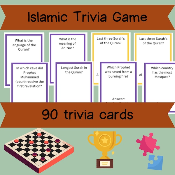 Islamic Trivia Game - Ramadan Game - Ramadan Trivia Game - Muslim Kids Game - Islamic Trivia Flashcards