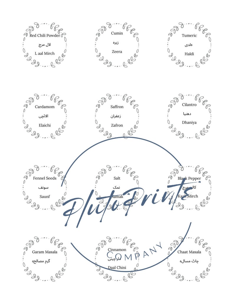 Masala Spice Labels in Urdu and English, Pakistani Pantry Labels in