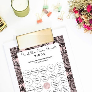 Bingo de mariage Desi - Jeux Shaadi - Jeux de mariage Desi - Jeux de mariage sud-asiatiques pakistanais / indiens, Dholki, douche nuptiale, Jeux Mendhi