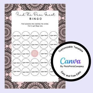 Customizable Template  Desi Wedding Bingo -Shaadi Games -Desi Wedding Games -Pakistani/Indian SouthAsian, Dholki, Bridal Shower, Mendhi Game