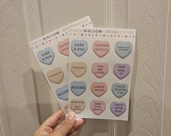 Islamic Candy Heart Stickers | Affirmation Sticker Sheet