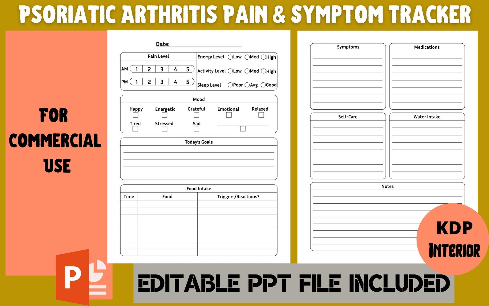 Psoriatic Arthritis Pain & Symptom Tracker KDP Interior Etsy