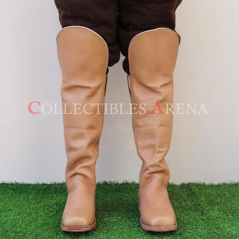 Medieval Cavalry Civil War Pirate Cosplay Riding Hessian Seljuk and Historical Leather Boots with Knee Guard